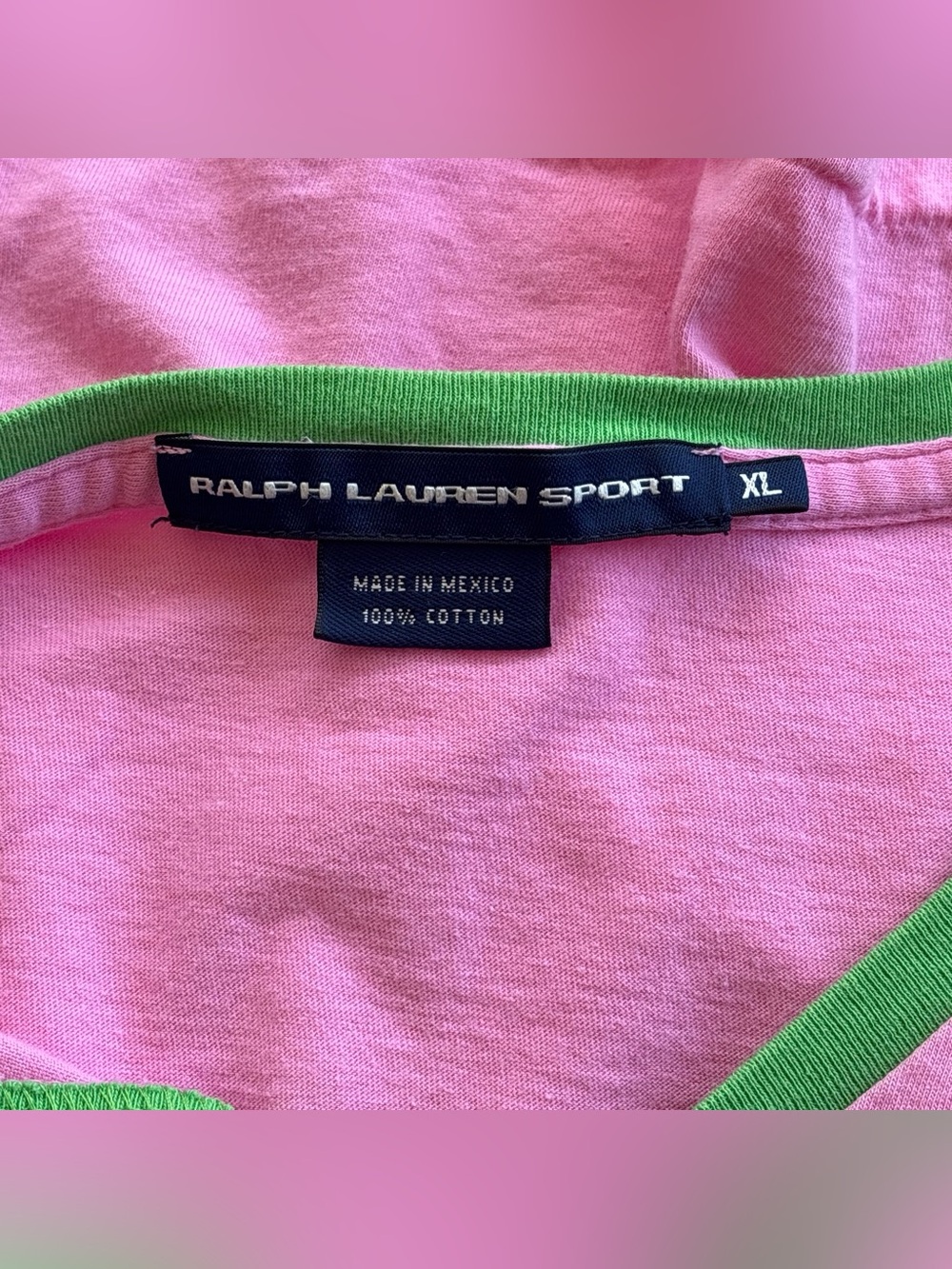 Ralph Lauren Pink V-Neck Tee with Green Trim - Picture 3 of 3